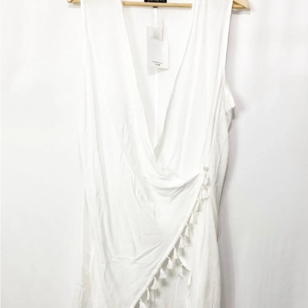 NWT-Athena White Swim Cover-Up with Deep V-Neck and Tassel Trim M - Picture 3 of 7